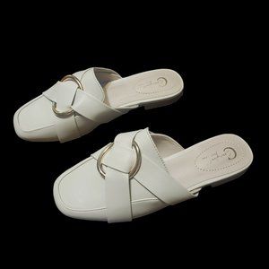 C Comfort Faux Leather Slide Shoes Square Toe Beige Color Size 7M NWOT